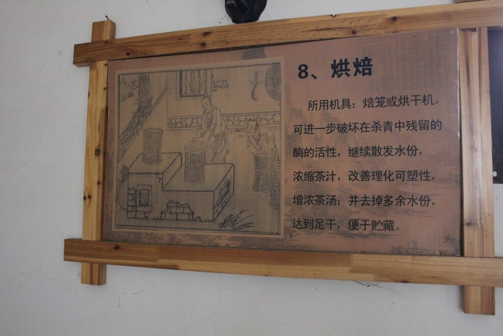 wooden sign with Chinese text describing tie guan yin tea production step 8