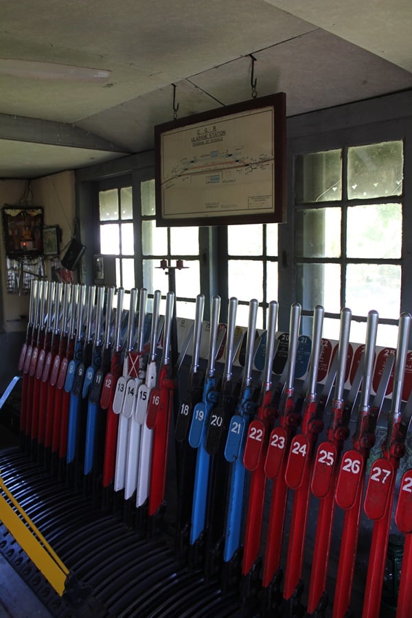 gear levers at Ullapane train station in Sri Lanka