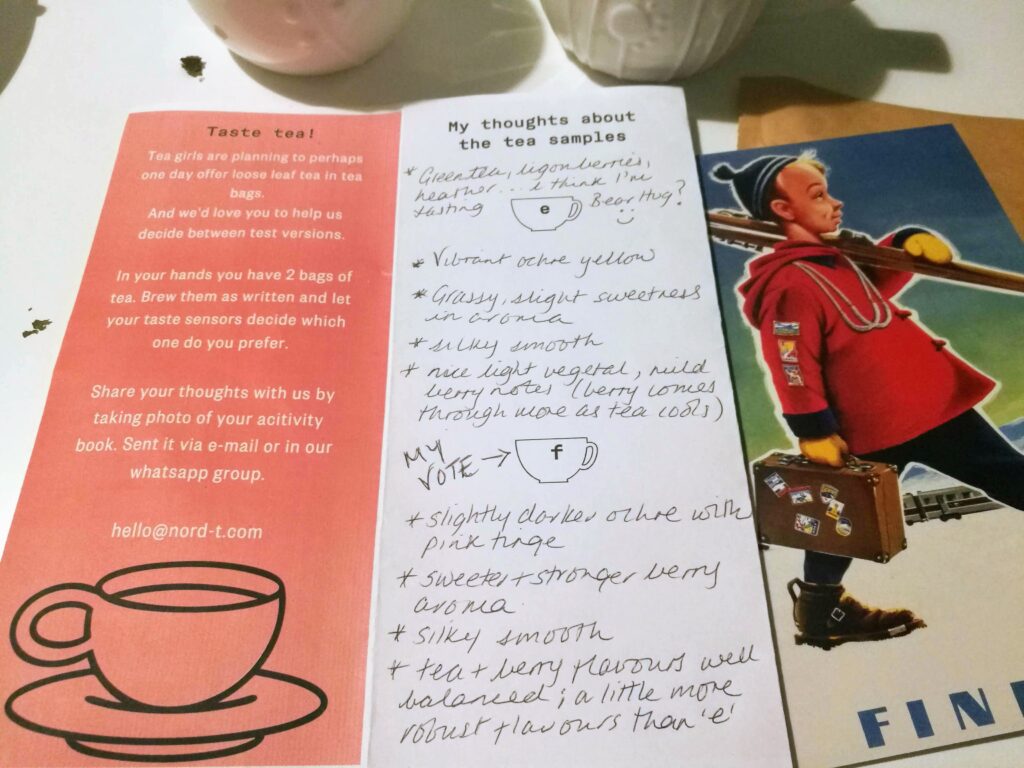 Nord T leaflet with tea tasting notes leaflet with tea tasting notes