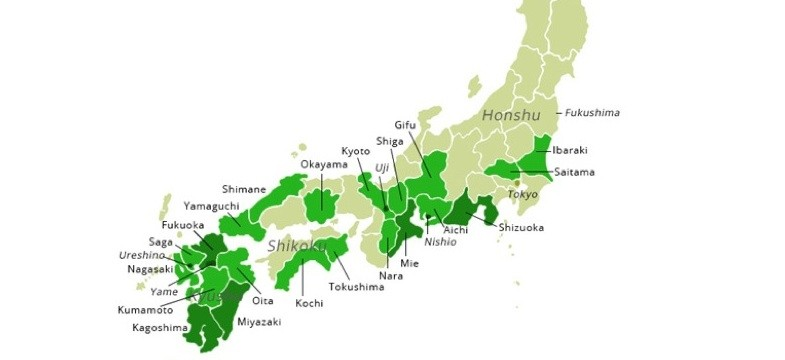 matcha regions-785x360 map of japan showing tea growing regions