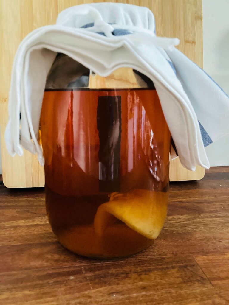 kombucha in jar with scoby