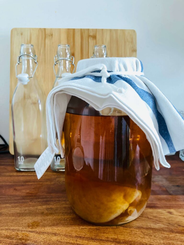 kombucha in jar with scoby